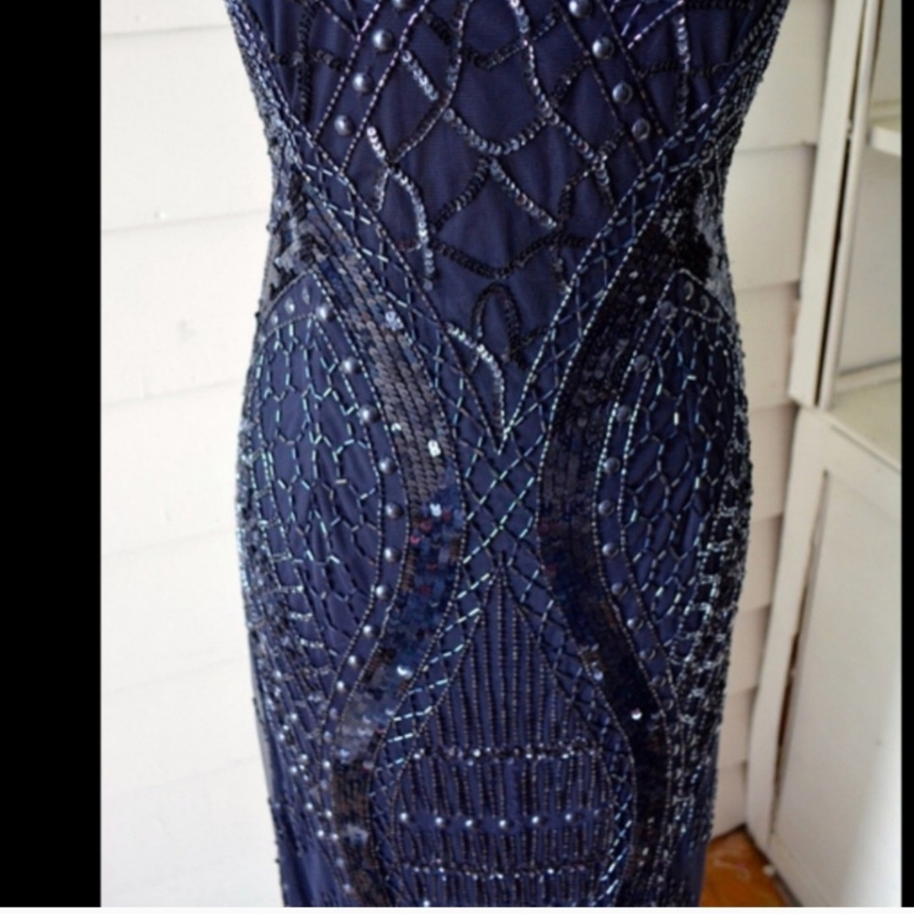 Adrianna-Papell strapless , beaded 🌹NAVY BLUE long Gown - Picture 2 of 4